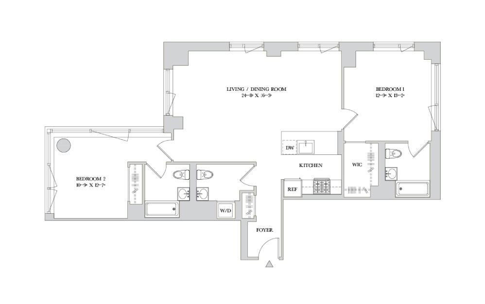 2B-10 - 2 bedroom floorplan layout with 2.5 baths