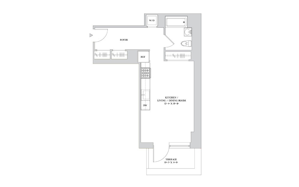 S-1 - Studio floorplan layout with 1 bath
