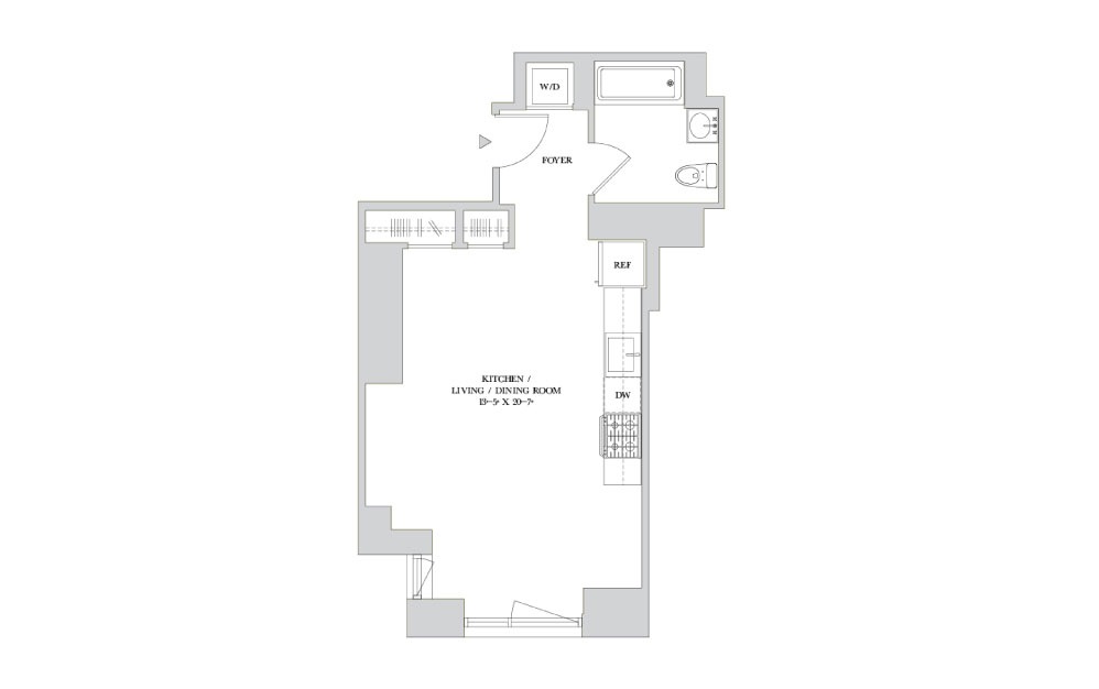 S-12 - Studio floorplan layout with 1 bath