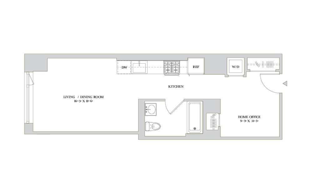 S-14 - Studio floorplan layout with 1 bath