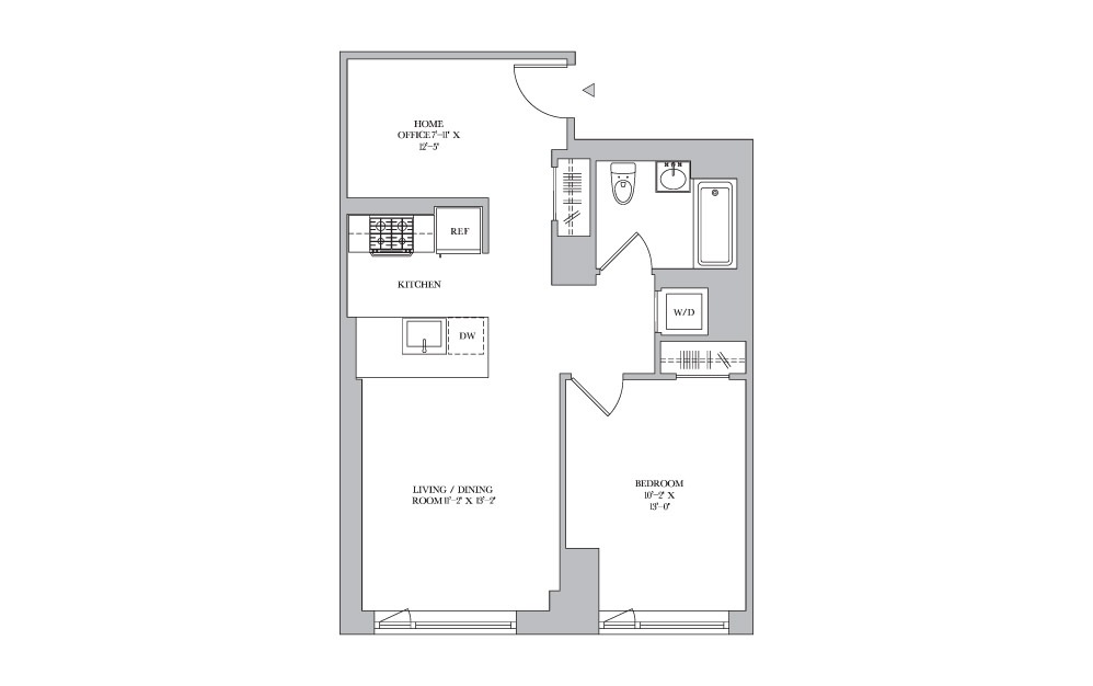 1B-1 - 1 bedroom floorplan layout with 1 bath