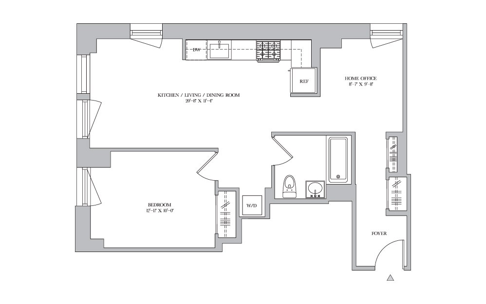 1B-15 - 1 bedroom floorplan layout with 1 bath