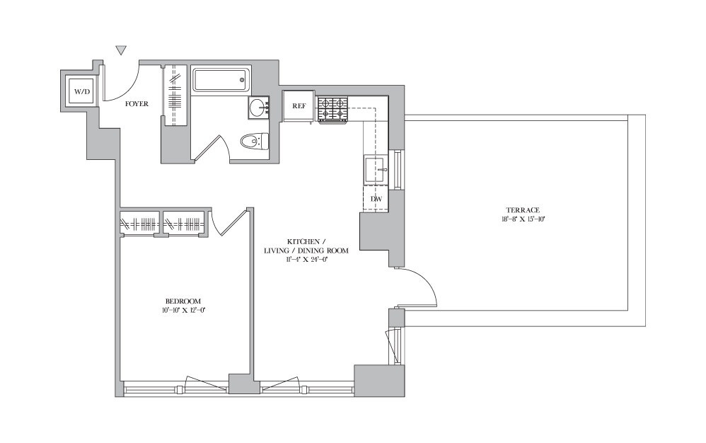 1B-18 - 1 bedroom floorplan layout with 1 bath
