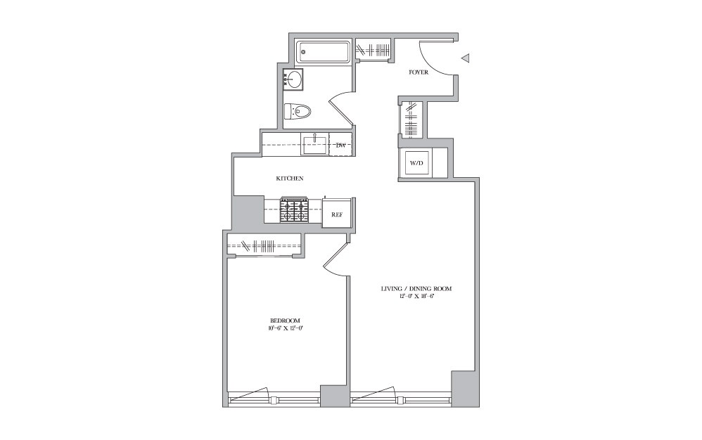 1B-19 - 1 bedroom floorplan layout with 1 bath