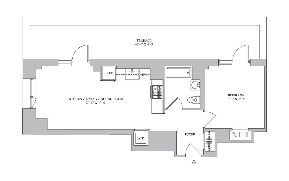 1B-20 - 1 bedroom floorplan layout with 1 bath