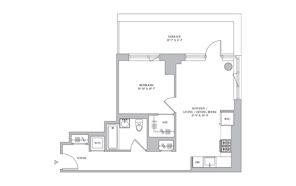 1B-21 - 1 bedroom floorplan layout with 1 bath
