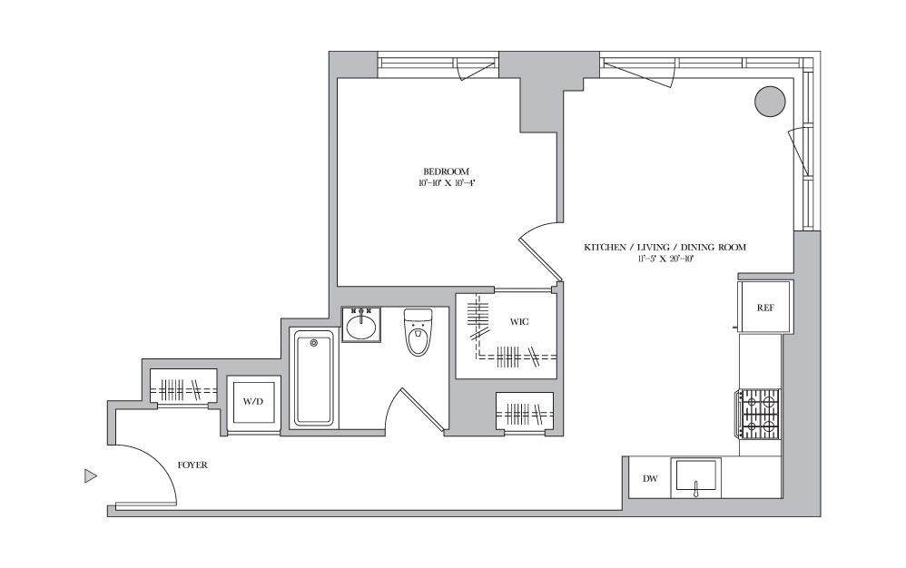1B-23 - 1 bedroom floorplan layout with 1 bath