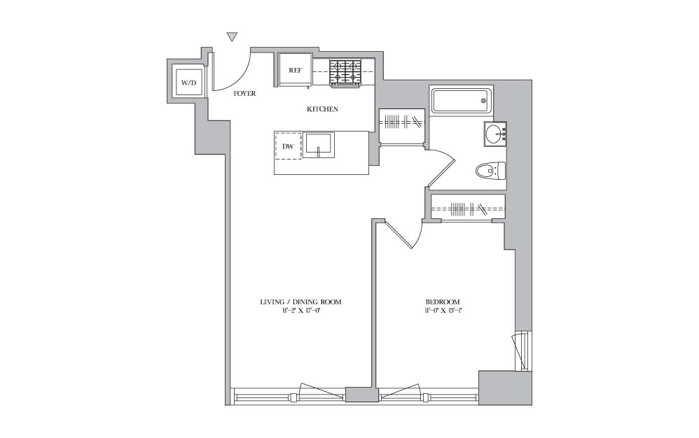 1B-25 - 1 bedroom floorplan layout with 1 bath