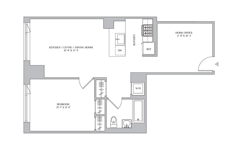 1B-3 - 1 bedroom floorplan layout with 1 bath