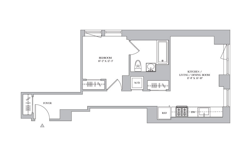 1B-7 - 1 bedroom floorplan layout with 1 bath