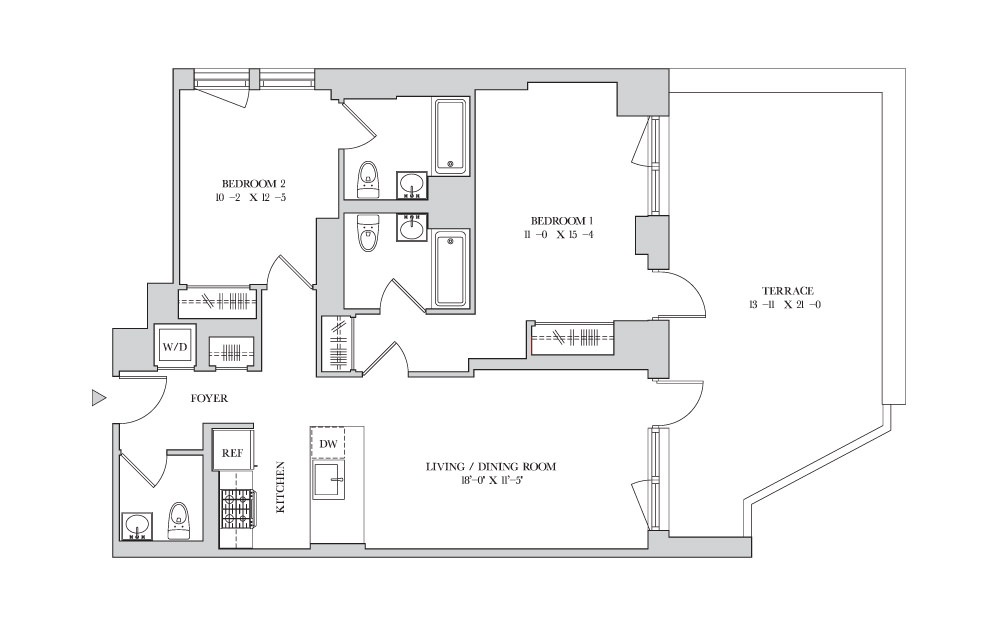2B-2 - 2 bedroom floorplan layout with 2.5 baths