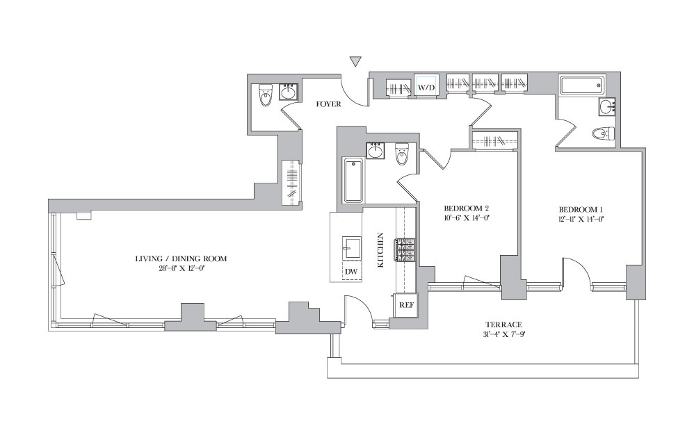 2B-6 - 2 bedroom floorplan layout with 2.5 baths