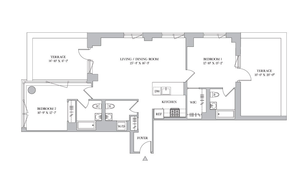 2B-7 - 2 bedroom floorplan layout with 2.5 baths