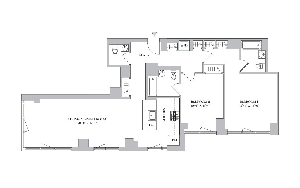 B PH2-3 - 2 bedroom floorplan layout with 2.5 bathrooms