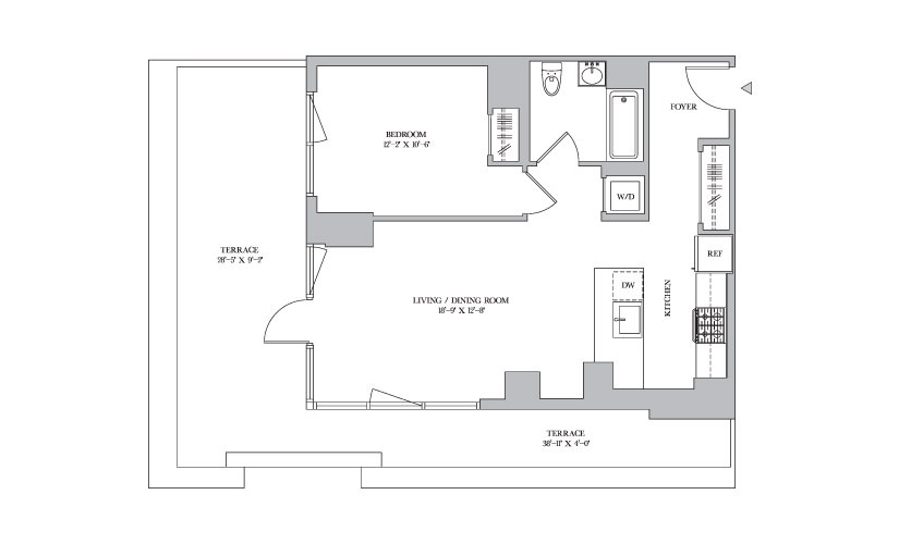 F 12 - 1 bedroom floorplan layout with 1 bathroom and 752 square feet