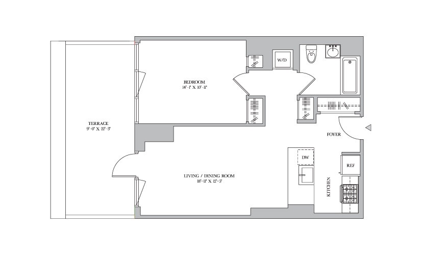 G 12 - 1 bedroom floorplan layout with 1 bathroom and 691 square feet