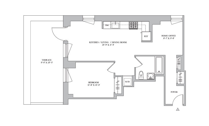 J 12 - 1 bedroom floorplan layout with 1 bathroom and 769 square feet