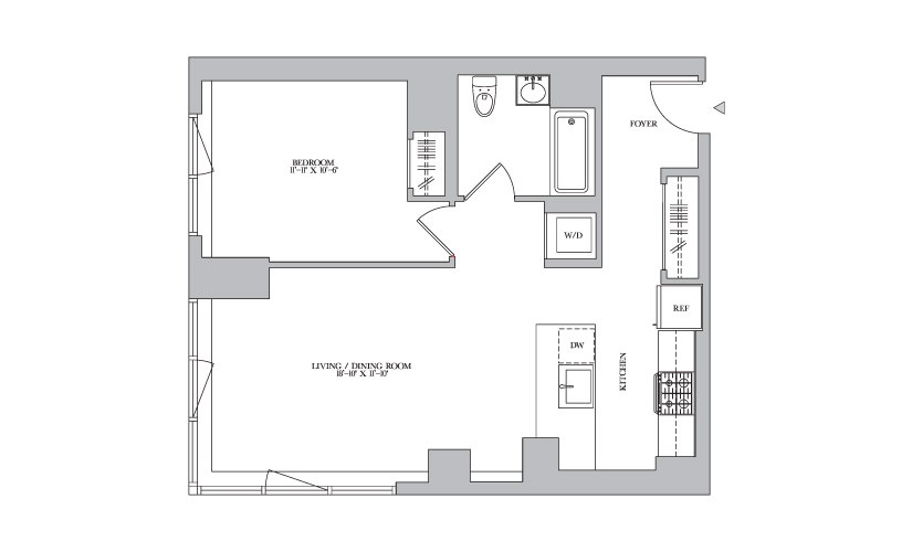 F 14-15 - 1 bedroom floorplan layout with 1 bathroom and 752 square feet