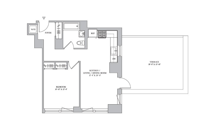 B 16 - 1 bedroom floorplan layout with 1 bathroom and 658 square feet