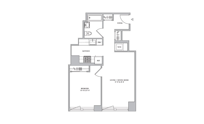 C 16-30 - 1 bedroom floorplan layout with 1 bathroom and 654 square feet
