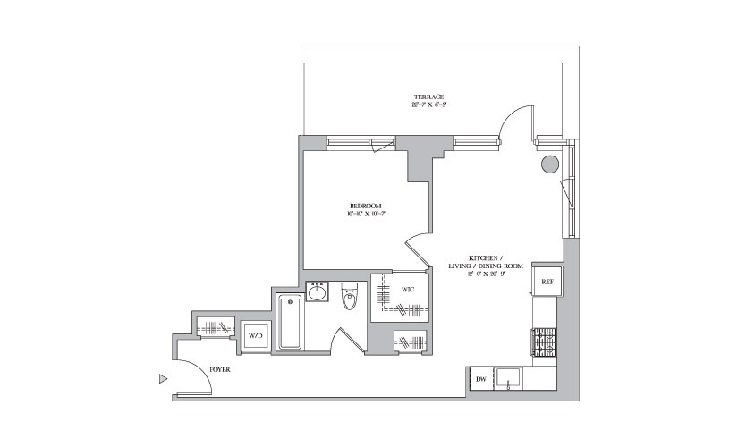J 16 - 1 bedroom floorplan layout with 1 bathroom and 657 square feet