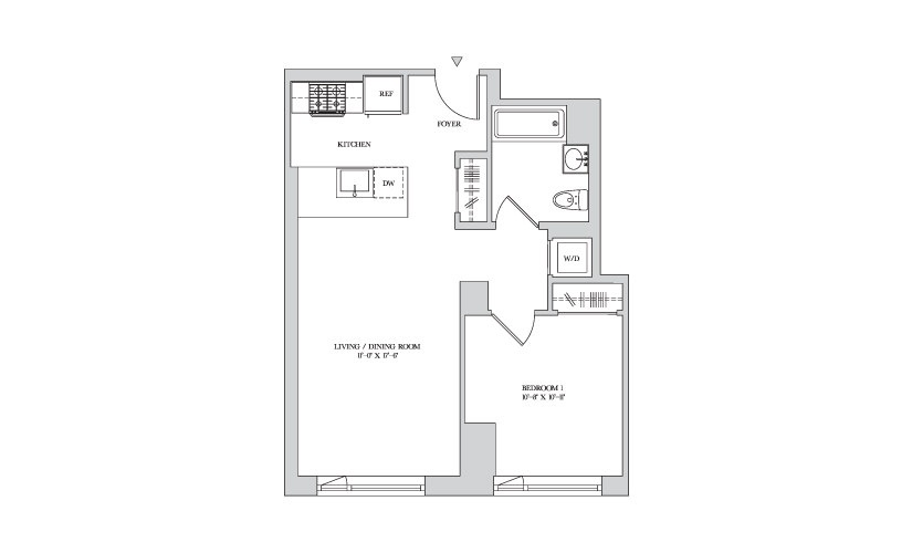 C 9-11 - 1 bedroom floorplan layout with 1 bathroom and 617 square feet