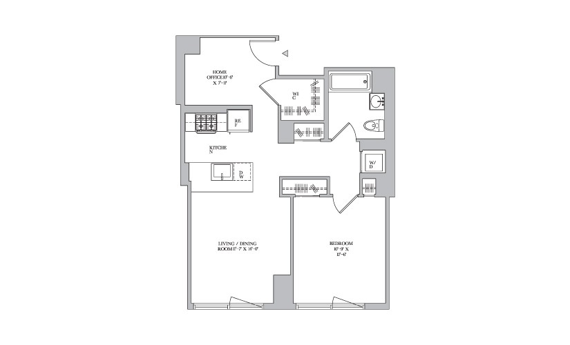 D 12-15 - 1 bedroom floorplan layout with 1 bathroom and 712 square feet