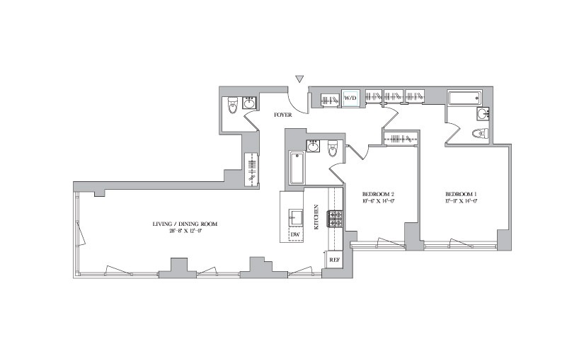 K 8-11 - 2 bedroom floorplan layout with 2 bathrooms and 1104 square feet