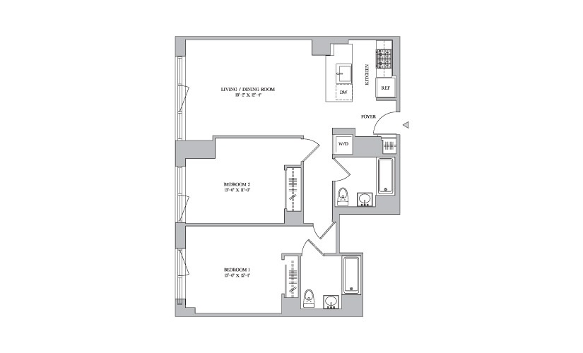 C PH1-3 - 2 bedroom floorplan layout with 2 bathrooms and 997 square feet