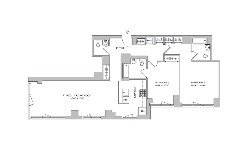 B PH2-3 - 2 bedroom floorplan layout with 2.5 bathrooms and 1303 square feet