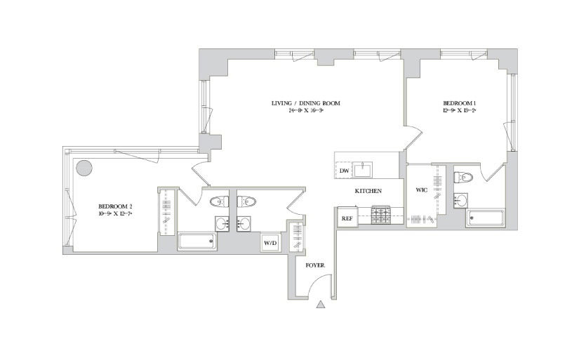 D PH2-3 - 2 bedroom floorplan layout with 2.5 bathrooms and 1256 square feet