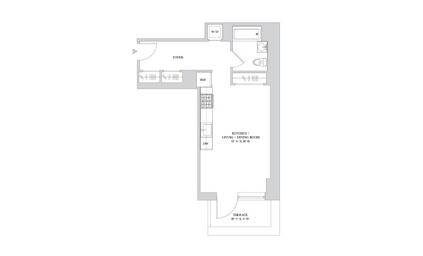 B 12 - Studio floorplan layout with 1 bathroom and 521 square feet
