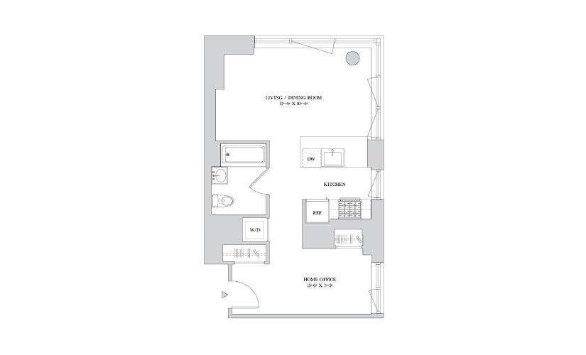 A 17-21 - Studio floorplan layout with 1 bathroom and 599 square feet