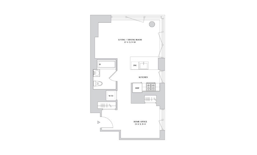 A 22-30 - Studio floorplan layout with 1 bathroom and 596 square feet