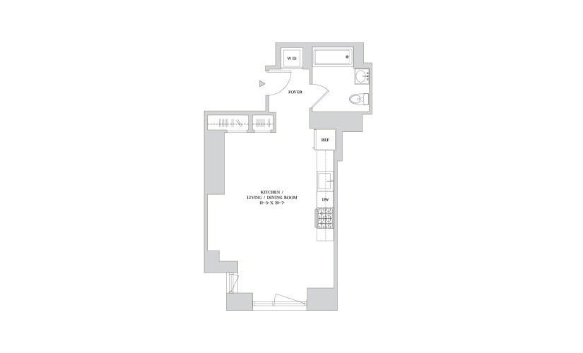 D 22-30 - Studio floorplan layout with 1 bathroom and 476 square feet
