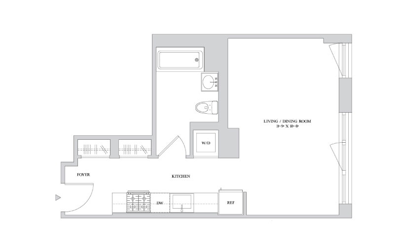 L 14 - Studio floorplan layout with 1 bathroom and 471 square feet