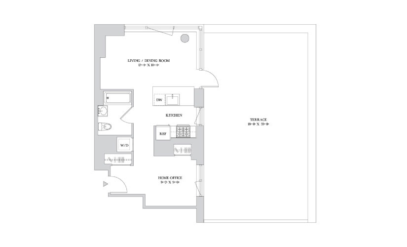 A 16 - Studio floorplan layout with 1 bathroom and 616 square feet